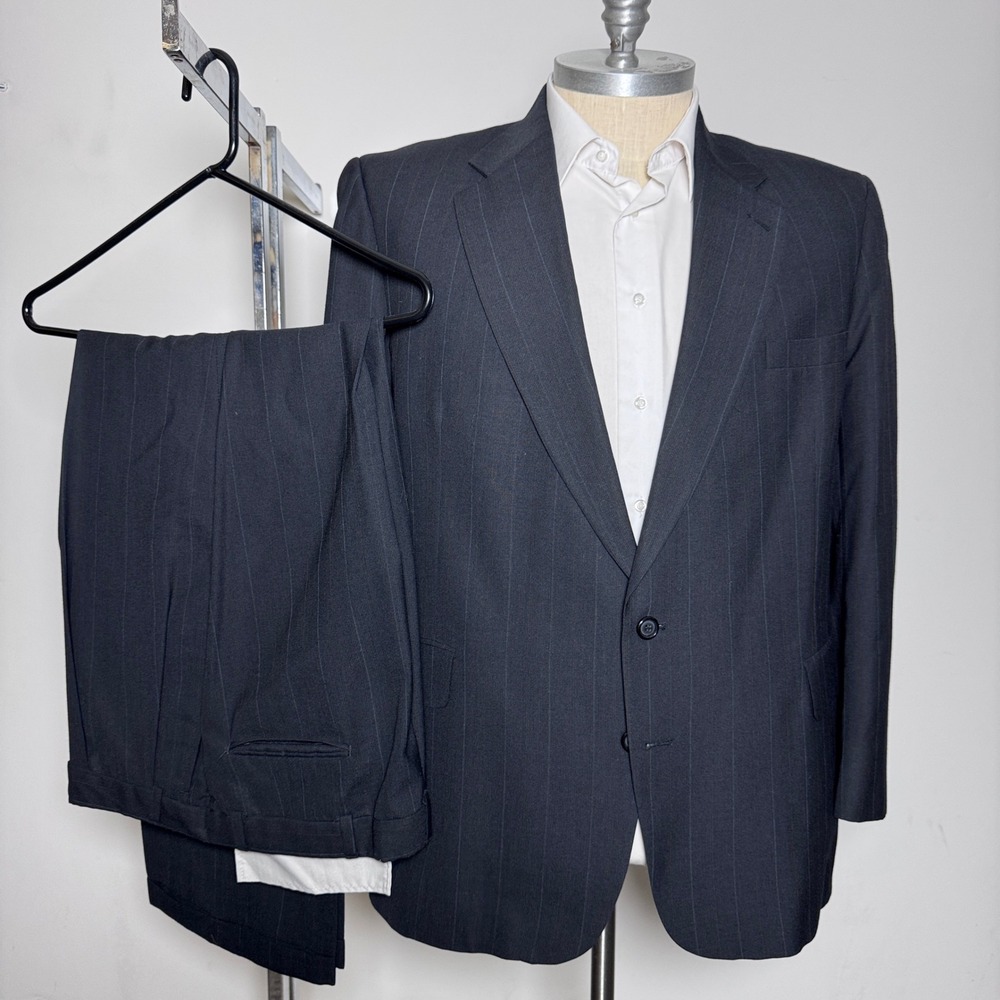 Towncraft Suit Mens‎ 44R 36x30 Charcoal Grey Pinstripe Worsted Wool Blend